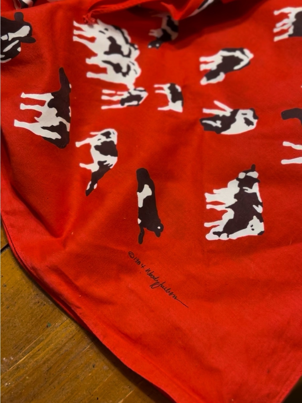 Red Cow Print scarf with Signature Detail